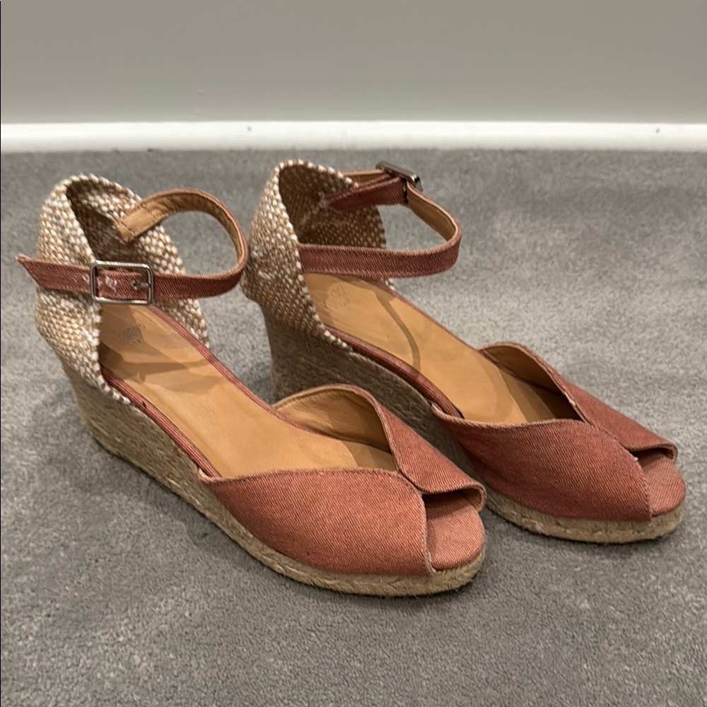 Castaner Tan Wedge Espadrilles with Ankle Straps